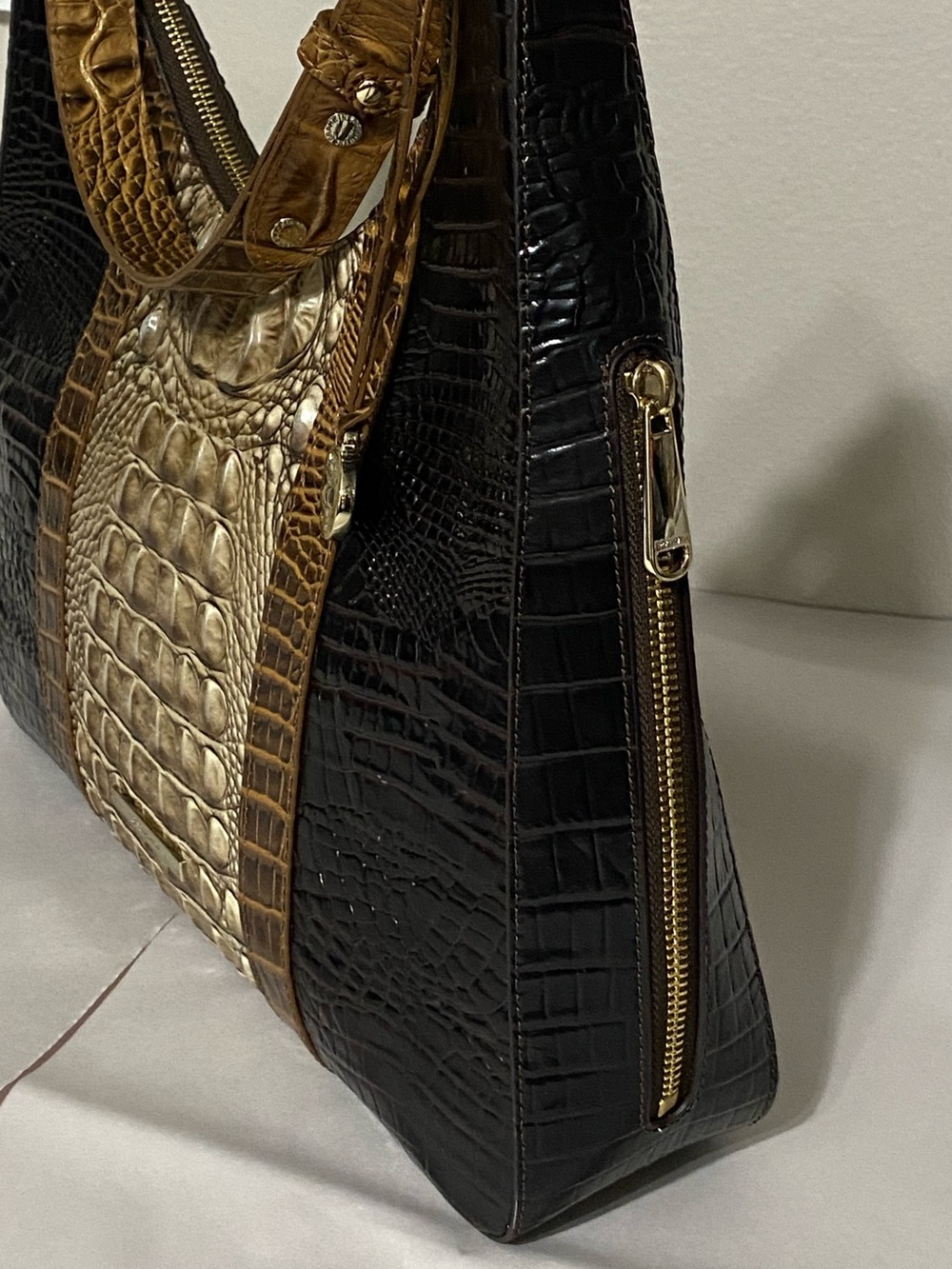 Brahmin Tabitha Tri-color Melbourne Leather Shoulder Bag Cocoa Conway - Picture 2 of 15